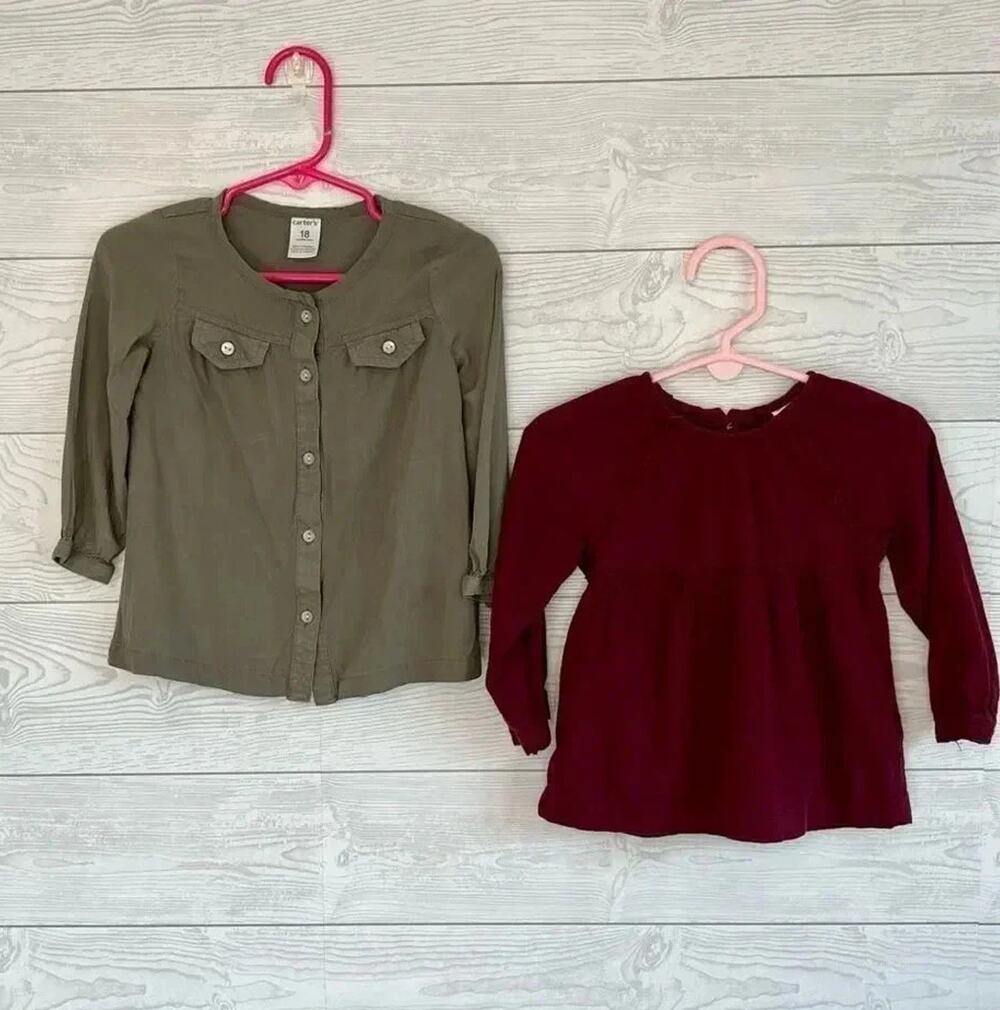 Carter's Toddler Girl Long Sleeve Tops Lot of 2 Size 18M Green Red Gauze